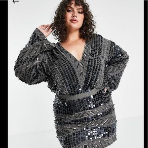 ASOS DESIGN CURVE embellishment silver dress